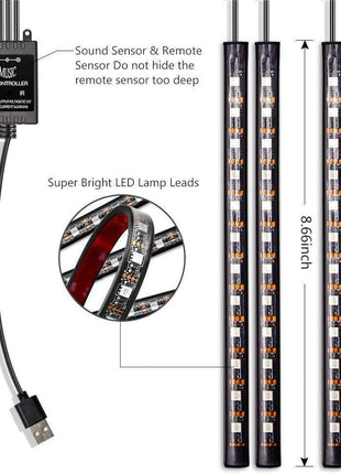 RGB Car LED Light Strips, Sound Activated with Remote Control, 48