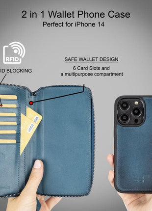 Apple iPhone 14 Series Detachable and Zipper Leather Wallet Case - PMW