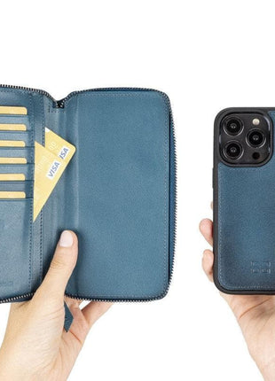 Apple iPhone 14 Series Detachable and Zipper Leather Wallet Case - PMW