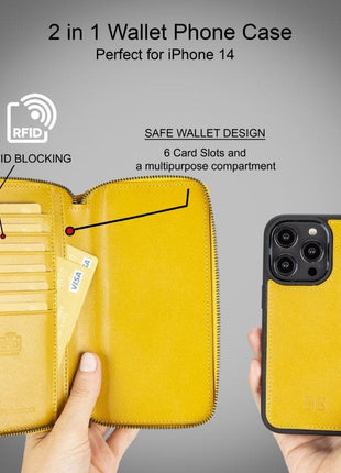 Apple iPhone 14 Series Detachable and Zipper Leather Wallet Case - PMW