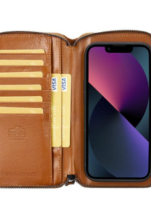 Apple iPhone 14 Series Detachable and Zipper Leather Wallet Case - PMW