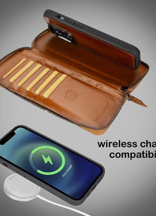 Apple iPhone 14 Series Detachable and Zipper Leather Wallet Case - PMW