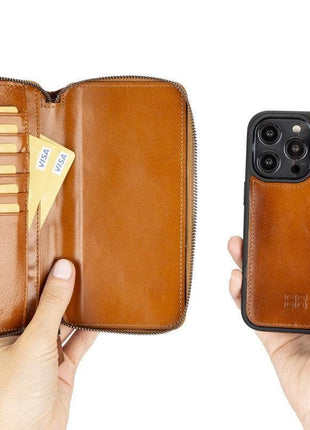 Apple iPhone 14 Series Detachable and Zipper Leather Wallet Case - PMW