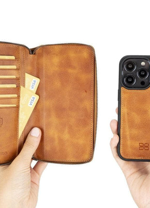 Apple iPhone 14 Series Detachable and Zipper Leather Wallet Case - PMW