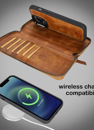 Apple iPhone 14 Series Detachable and Zipper Leather Wallet Case - PMW