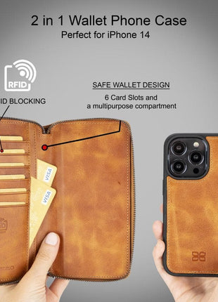 Apple iPhone 14 Series Detachable and Zipper Leather Wallet Case - PMW