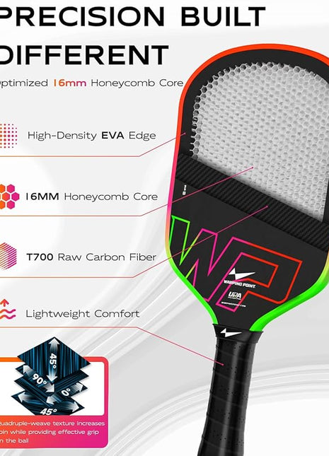 Neon Pickleball Paddle 16mm Core in Green, Pink & Orange Warping Point