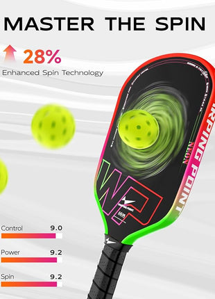 Neon Pickleball Paddle 16mm Core in Green, Pink & Orange Warping Point
