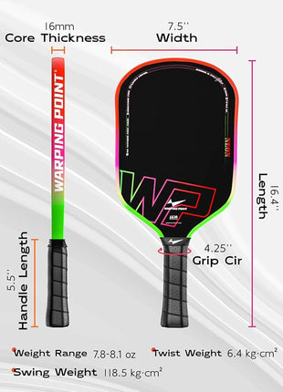 Neon Pickleball Paddle 16mm Core in Green, Pink & Orange Warping Point