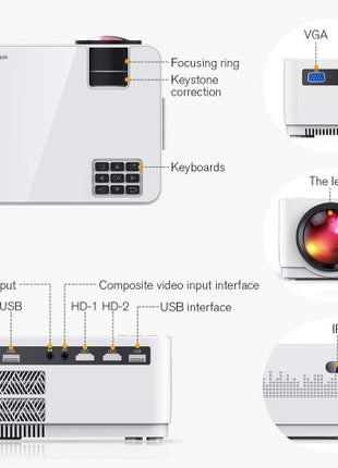 LCD Video Projector with Carrying Case HD Projector Mini Projector