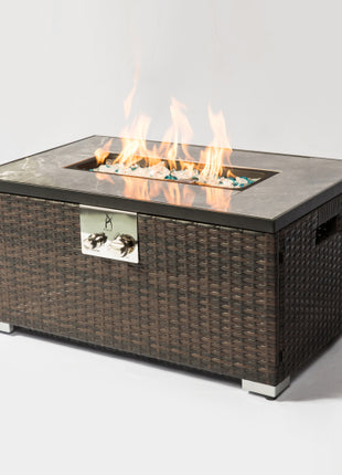 Elegant Rectangular Rattan Fire Pit Table