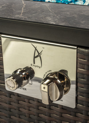 Elegant Rectangular Rattan Fire Pit Table