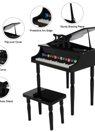 Wooden Toys 30-key Children's Wooden Piano with Music Stand
