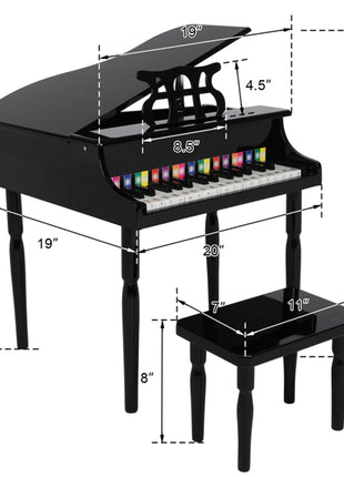 Wooden Toys 30-key Children's Wooden Piano with Music Stand