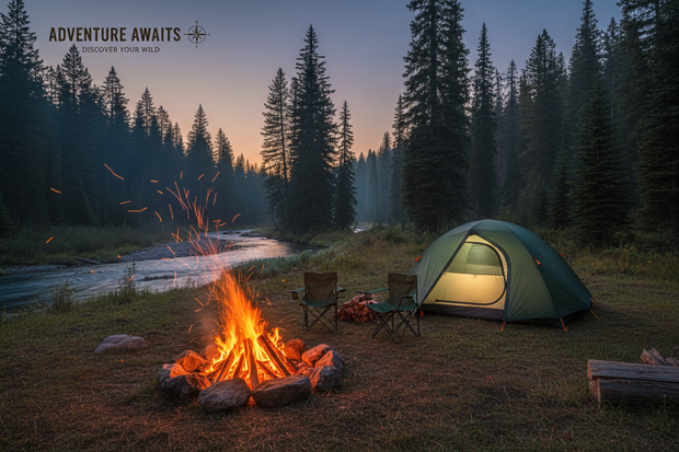 Tent and Campfire Banner