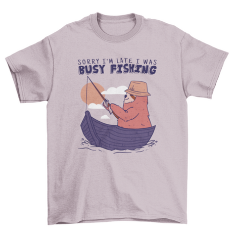 Sloth animal fishing on boat t-shirt design