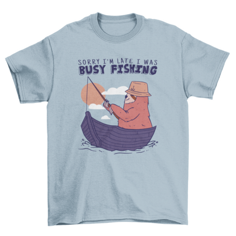 Sloth animal fishing on boat t-shirt design