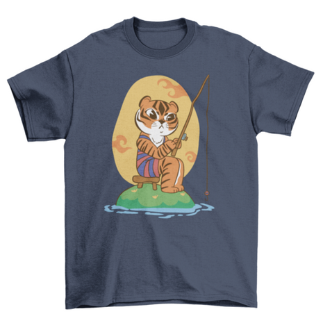 Cartoon tiger fishing t-shirt