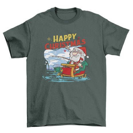 Fishing Santa Christmas t-shirt