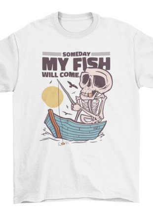 Skeleton fishing in lake t-shirt