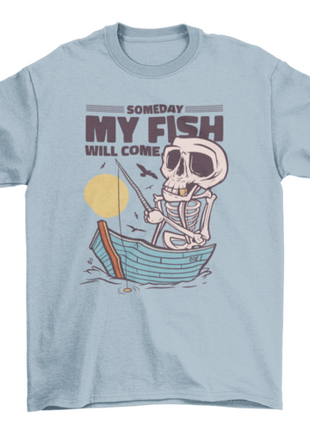Skeleton fishing in lake t-shirt