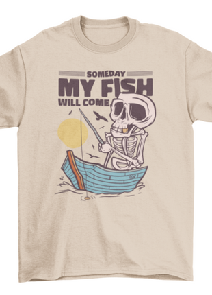 Skeleton fishing in lake t-shirt