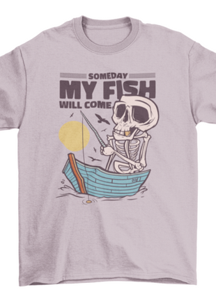 Skeleton fishing in lake t-shirt