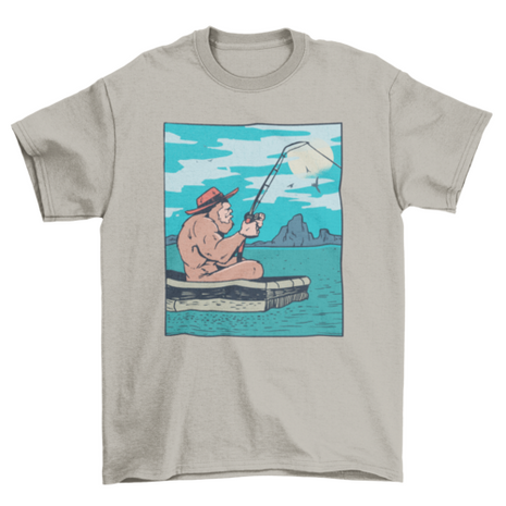 Bigfoot fishing illustration t-shirt