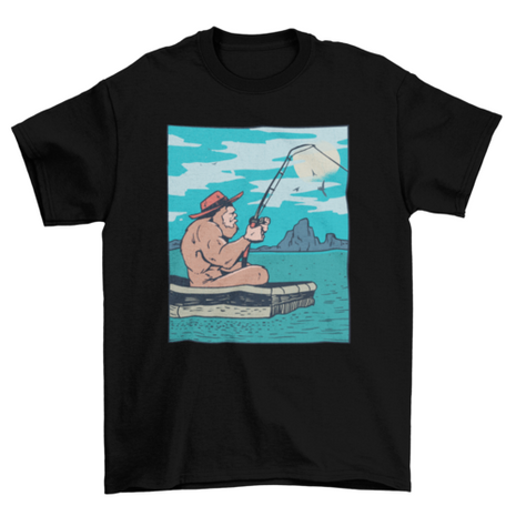 Bigfoot fishing illustration t-shirt