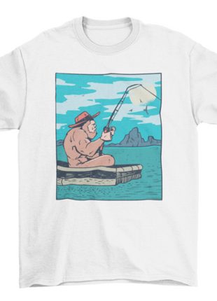 Bigfoot fishing illustration t-shirt