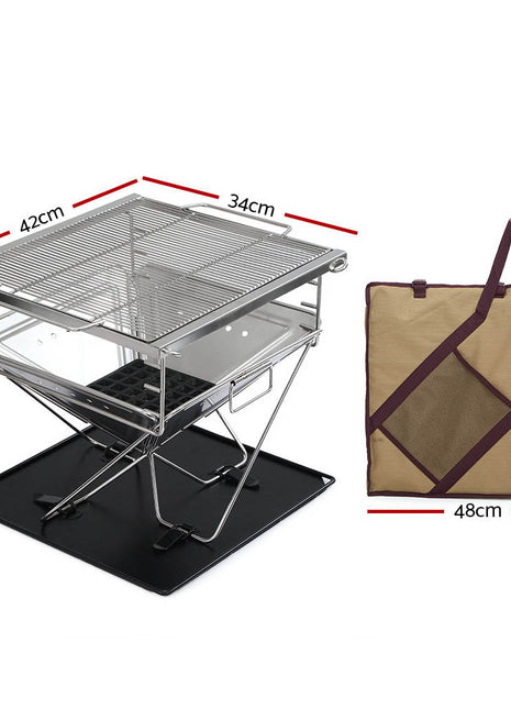 Grillz Camping Fire Pit BBQ Portable Folding Stainless Steel Stove