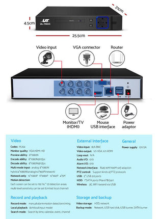 UL-tech CCTV Camera Home Security System 8CH DVR 1080P 1TB Hard Drive
