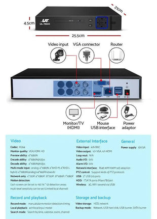UL-tech Home CCTV Security System Camera 4CH DVR 1080P 1500TVL 1TB