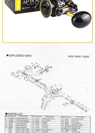 AP POWER SW Spinning Fishing Reels 6000/8000/10000 Gear Ratio 5.0:1