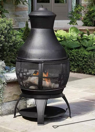 45-inch Black Cast Iron and Steel Outdoor Fire Pit Chimenea