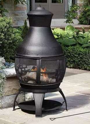 45-inch Black Cast Iron and Steel Outdoor Fire Pit Chimenea