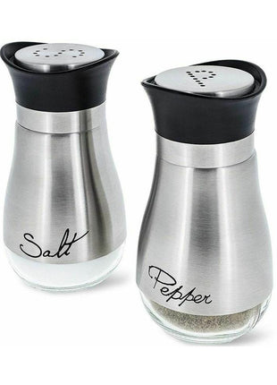 Salt and Pepper Shakers Stainless Steel Glass Set BPA Free, 4oz