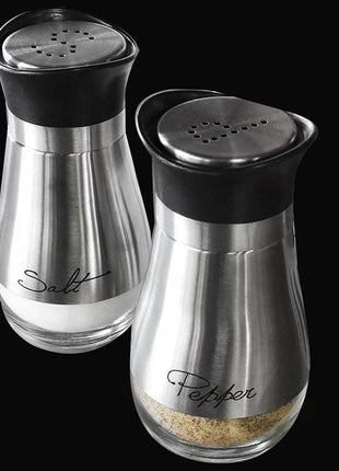 Salt and Pepper Shakers Stainless Steel Glass Set BPA Free, 4oz