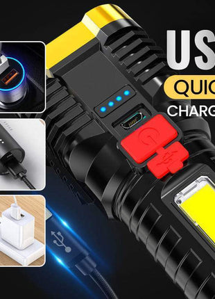 Ultra Bright Waterproof Outdoor LED Flashlight with Side Lamp